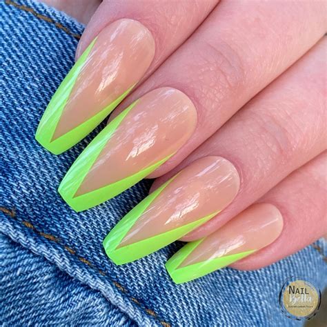 Green V Shape Long Coffin Press On Nails With Glue 24 Piece Etsy