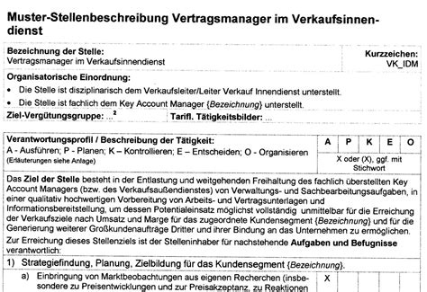 Check 'tätigkeitsprofil' translations into english. Stellenbeschreibung Vertragsmanager Verkauf Innendienst