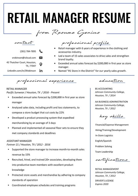 A proven job specific resume sample for landing your next job in 2021. Retail Manager Resume Example & Writing Tips | RG ...