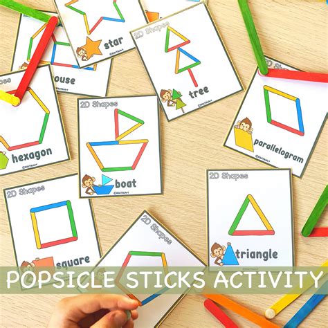 Popsicle Sticks Shapes Activity Game For Toddlers Montessori Etsy