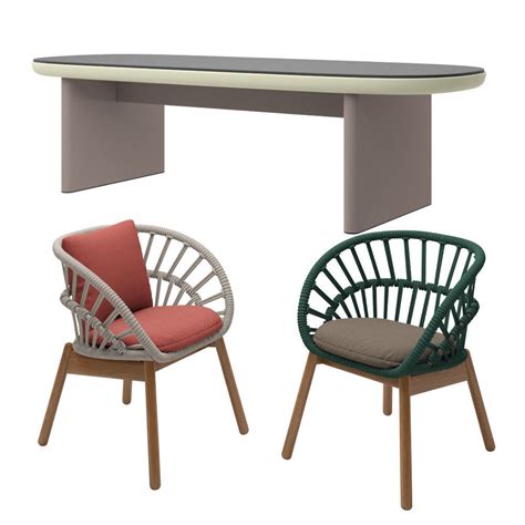 Vintage set of 3 rosewood danish modern nesting tables. Kettal cala dining chair teak wood and table 3D model