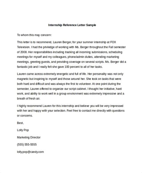 Internship Reference Letter Examples