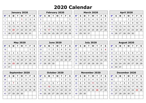 Calendar 2020 One Page Calendar Printables Free Templates