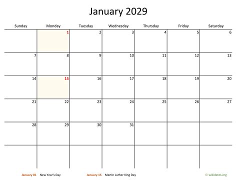 January 2029 Calendar With Bigger Boxes