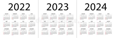 Calendar 2022 2023 2024 Year Vector Illustration Week Starts On