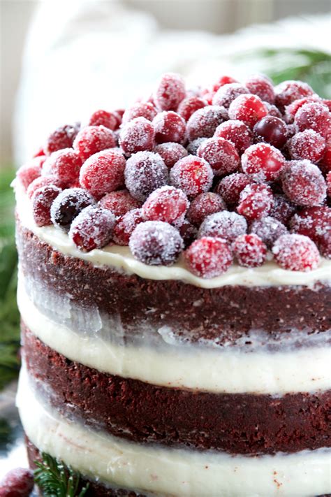 Naked Red Velvet Layer Cake With Cream Cheese Frosting And Sugared Cranberries Just A Smidgen