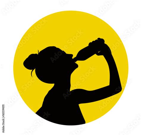 Black Silhouette Of Woman Drink Water Buy This Stock Vector And