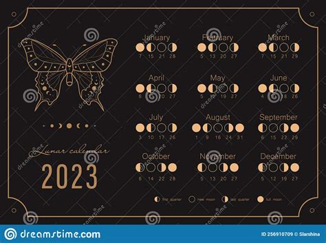 Moon Calendar 2023 Year Lunar Phases Shedule Template Boho