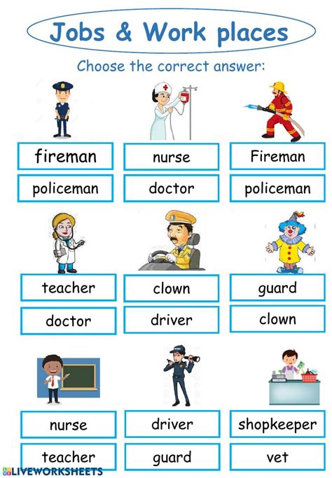 Jobs And Work Places Ficha Interactiva English Grammar For Kids