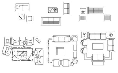 Multiple Sofa Set And Drawing Room Furniture Blocks Cad Drawing Details