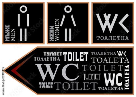 Wc Signs For Toilet Different Languages And Fonts Stock Vector