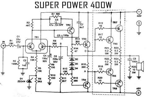 Super high power amplifier called yiroshi audio is most powerful it has output power about 1000w up to 3000w, you can see the circuit diagram, pcb layout amplifier, and see the video test yiroshi audio. Power Amplifier 400W Audio Circuit 2SC2922 2SA1216 | Electronic schematics, Electronic circuit ...