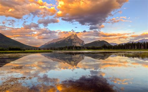 Nature Landscape Mountain Clouds Reflection Lake Banff Canada