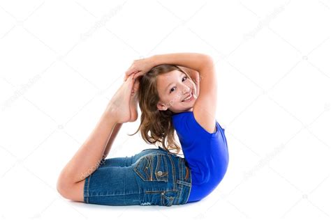 Flexible Contortionist Kid Girl Playing On White Stock Photo By