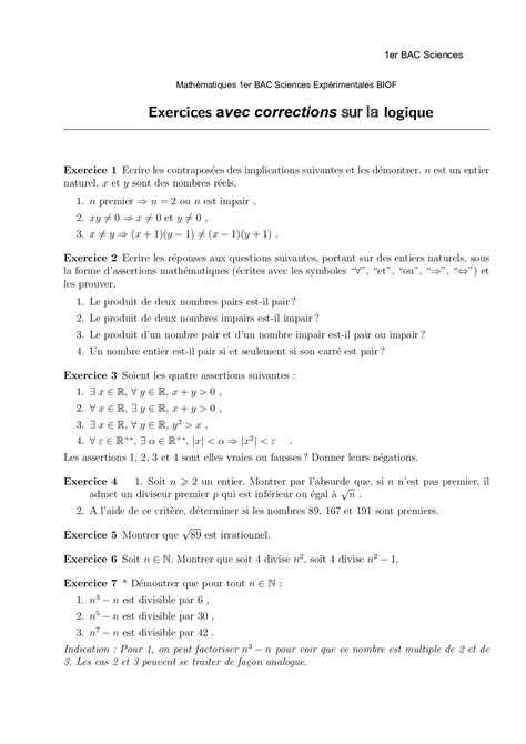 Logique Mathématique Exercices Corrigés 1 Alloschool