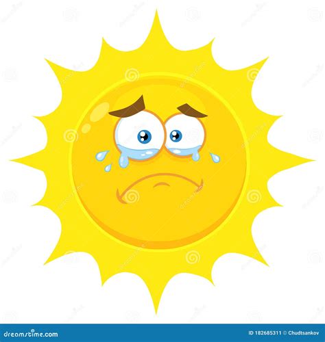 Crying Yellow Sun Cartoon Emoji Face Character With Tears Stock Vector