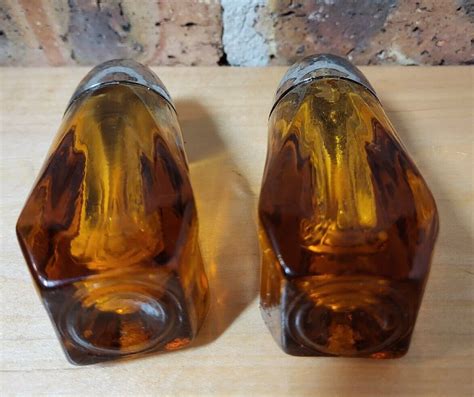 Vintage Libbey Heavy Amber Glass Salt And Pepper Shakers Set 1960s Mcm Ebay