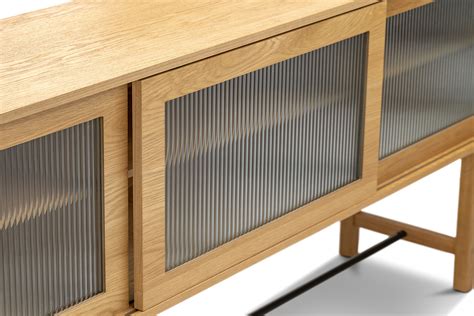 Arae Fluted Glass 3 Door Sideboard In Natural Oak L3 Home