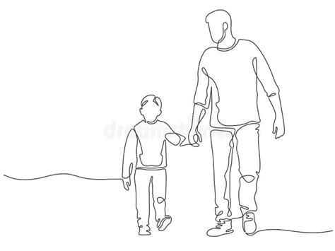 One Line Father Dad Walking With Son Fatherhood Poster With Man And
