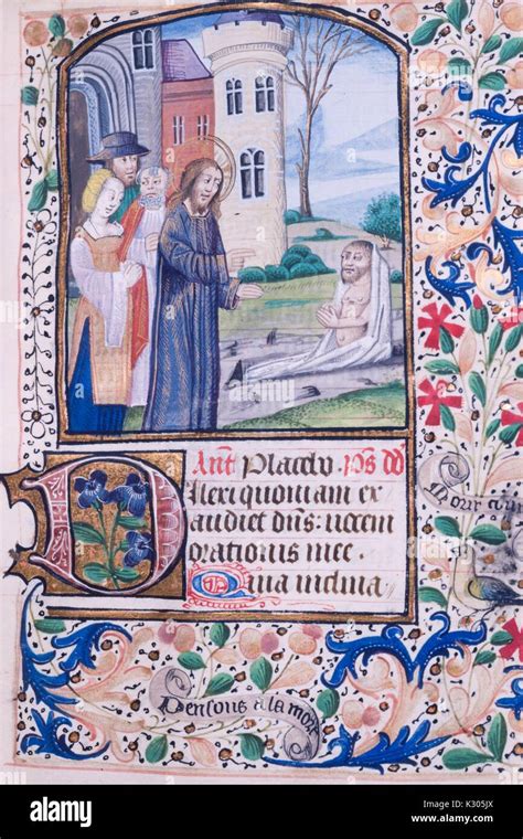Illuminated Manuscript Page Depicting Jesus Christ Healing A Beggar