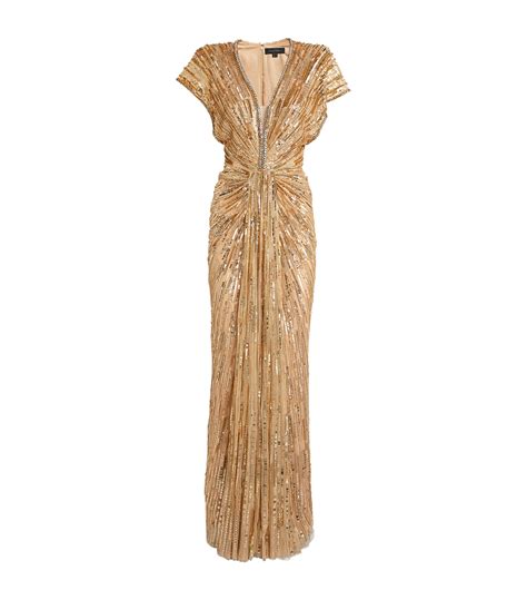 Womens Jenny Packham Gold EXCLUSIVE Embellished V Neck Gown Harrods CountryCode