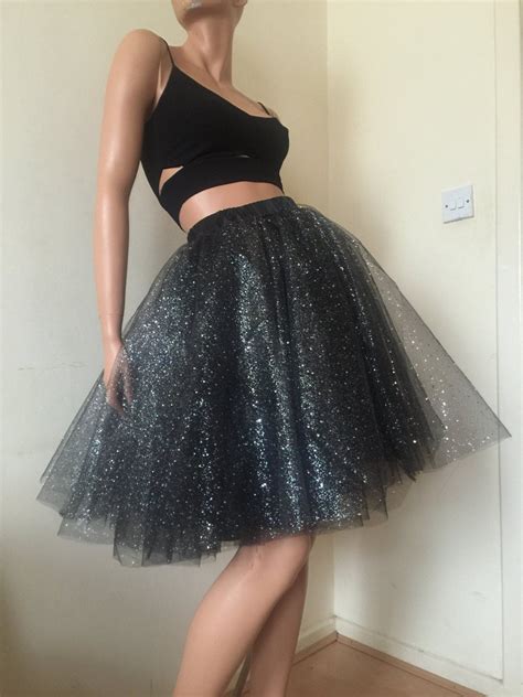 Black Tulle Skirt Party Dress Sparkly High Gloss By Laumetlondon