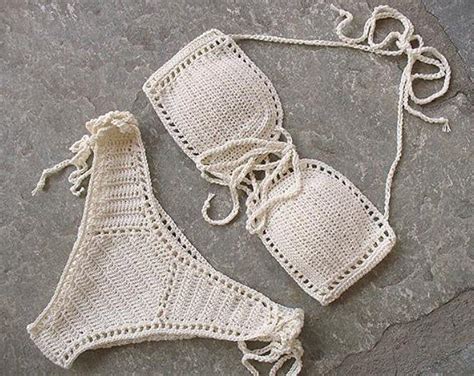 crochet bikini set milky white crochet swimwear bikini crochet etsy biquini de crochet
