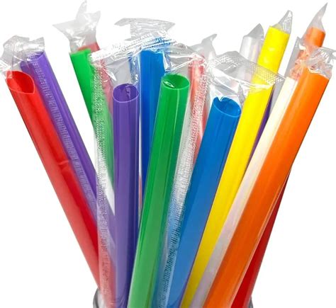 Individually Wrapped Multi Colors Boba Straws Disposable Plastic Large