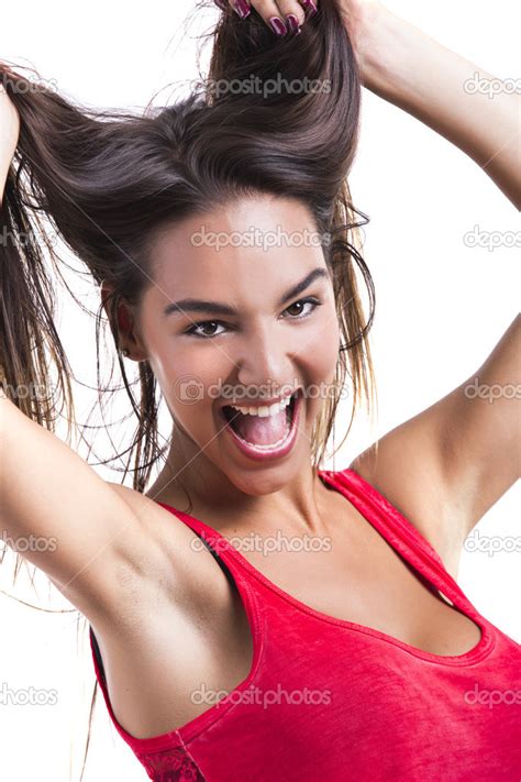 Woman Grabbing Her Hair Stock Photo Ikostudio 41313995