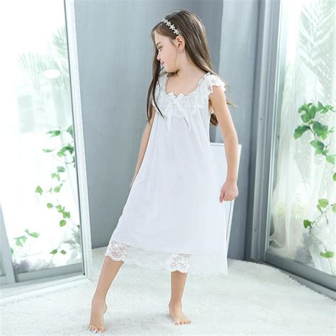 Summer Childrens Girls Dress Sleepwear Modal Cotton Princess Vintage