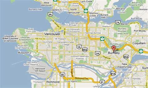 Burnaby Vancouver Map Map Of Burnaby Vancouver British Columbia