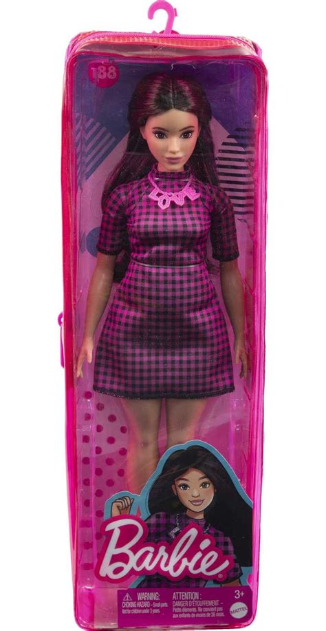 Barbie Fashionistas Doll 188 Curvy Black Hair Pink And Black Checkered