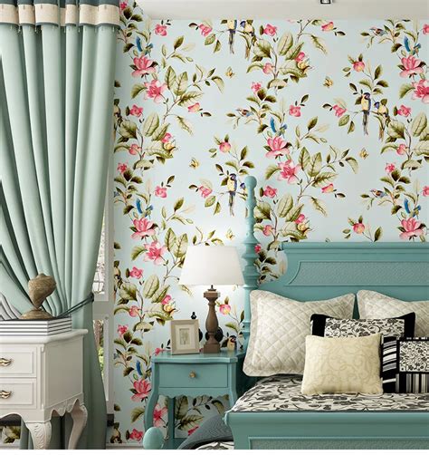 American Big Flower Pastoral Wallpaper Flocked Non Woven Wall Paper For