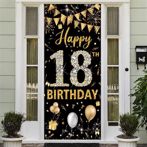 Buy 18th Birthday Decorations Door Banner Black Gold Happy 18th