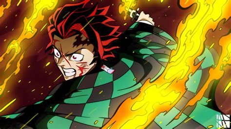 Demon Slayer Tanjiro Kamado And Fire On Sides Hd Anime Wallpapers Hd Wallpapers Id 40607