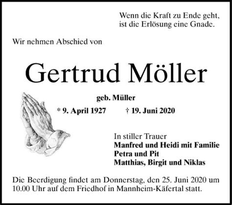 Traueranzeigen von Gertrud Möller Trauerportal Ihrer Tageszeitung
