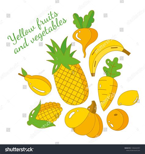 Set Cute Yellow Fruits Vegetables On Stock Vector Royalty Free