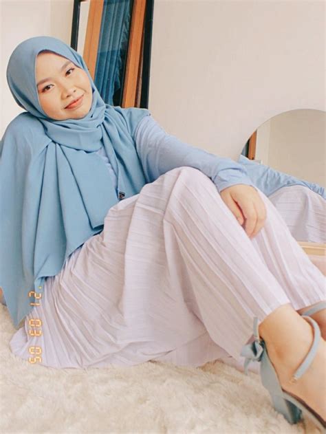 Baby Blue White Hijabi Ootd Outfit Modest Gaya Hijab Gaya Hijab