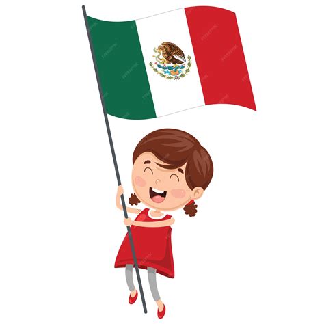 Ilustración Del Niño Que Sostiene La Bandera De México Vector Premium