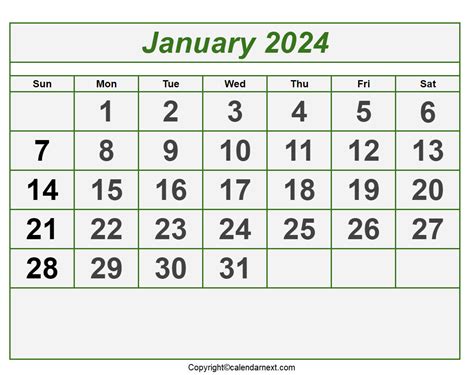 January Calendar 2024 With Notes Calendar Next