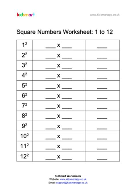 Square Numbers Worksheets