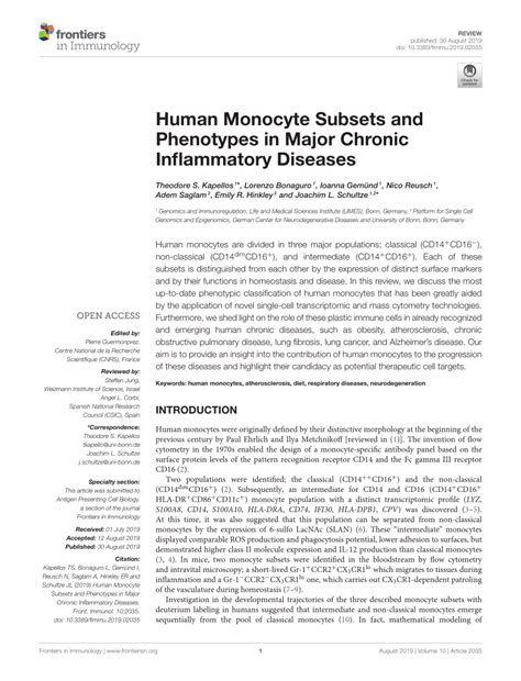 Pdf Human Monocyte Subsets And Phenotypes In Major Chronic