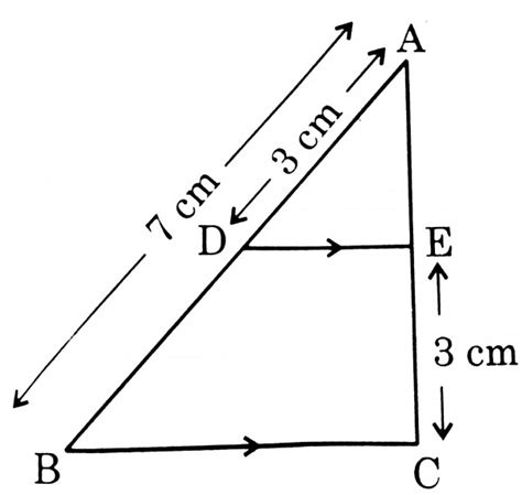 in the given figure de bc if ad 3 cm ab 7 cm and ec 3cm then the length of ae is