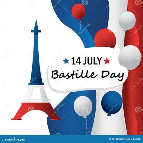 French National Day 14 July Happy Bastille Day Flat Banner In Colors