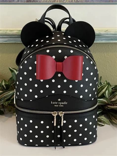 Kate Spade Disney Minnie Mouse Backpack Black White Polka Dot Leather