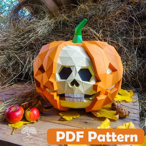 Skull Pumpkin 3d Papercraft Pdf Template Diy Low Poly