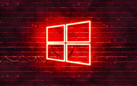 Download Wallpapers Windows 10 Red Logo 4k Red Brickwall
