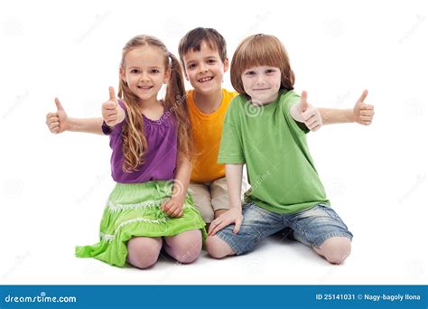 Three Kids Giving Thumbs Up Sign Stock Image Image Of Happy Child