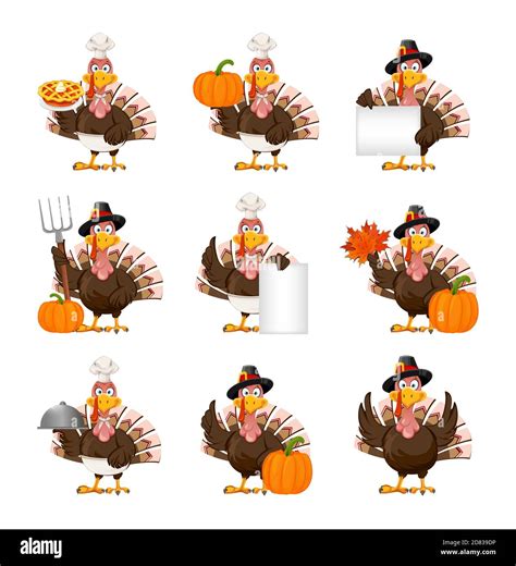 Happy Thanksgiving Day Funny Cartoon Character Thanksgiving Turkey