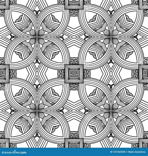 Greek Floral Intricate Lines Seamless Pattern Vector Abstract Black